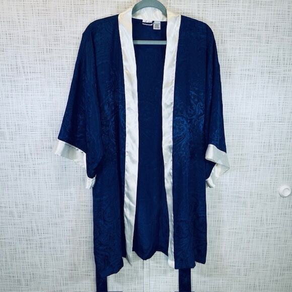 Sedu Robe w/Belt OSFM, Short Navy/White Polyester Vintage - Picture 14 of 14